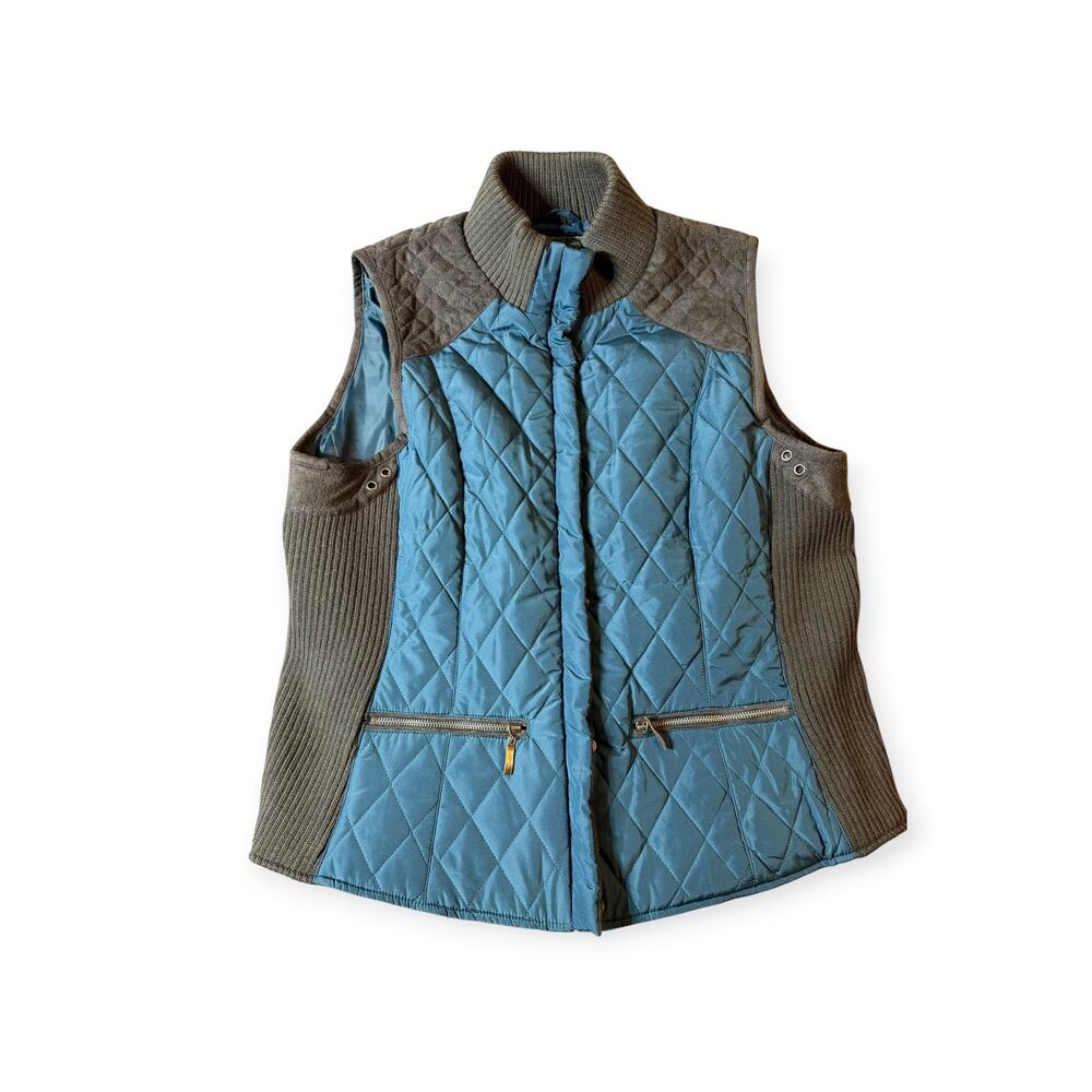 Montana Co Quilted Vest, Ribbed Sides, Teal/Gray, Women's XL